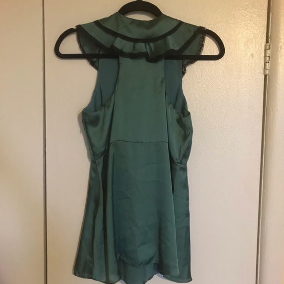 Satin Green Ruffle Top - Picture 3 of 3